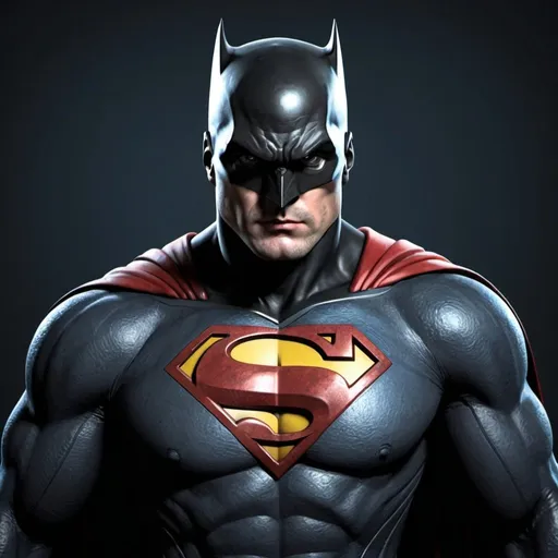 Prompt: Mashup of superman and batman. Evil charactor