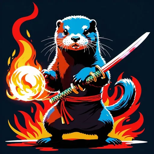 Prompt: An otter with katana in anime style holding a fire ball in opposite hand