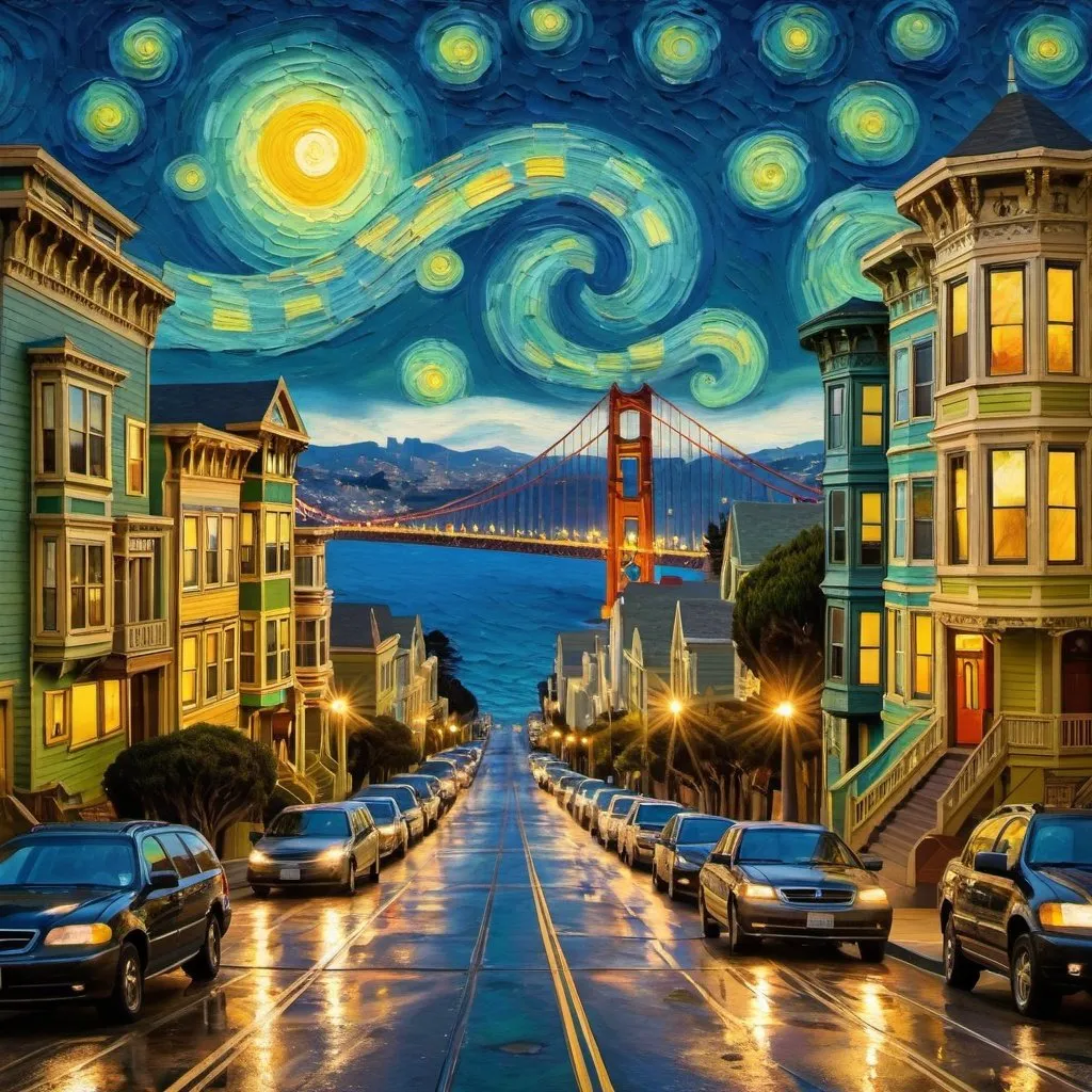 Prompt: san francisco as van gogh painting
