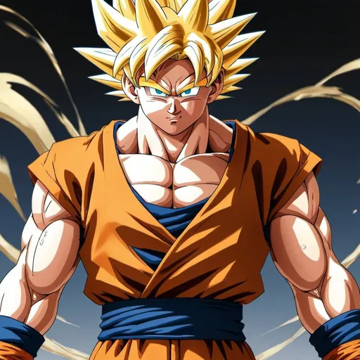 Prompt: goku golden and imposing suit