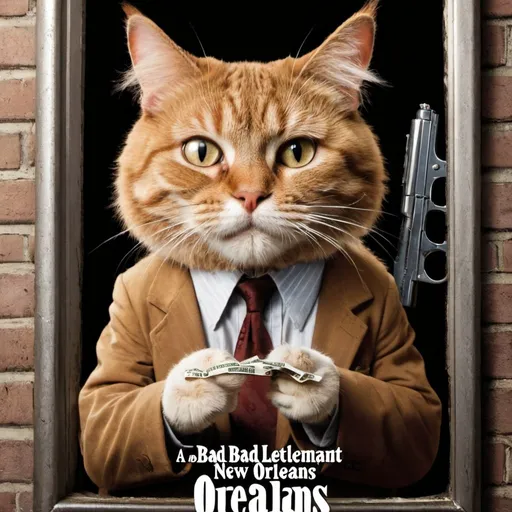 Prompt: A movie poster for Bad Lieutenant New Orleans starring Garfield the Cat