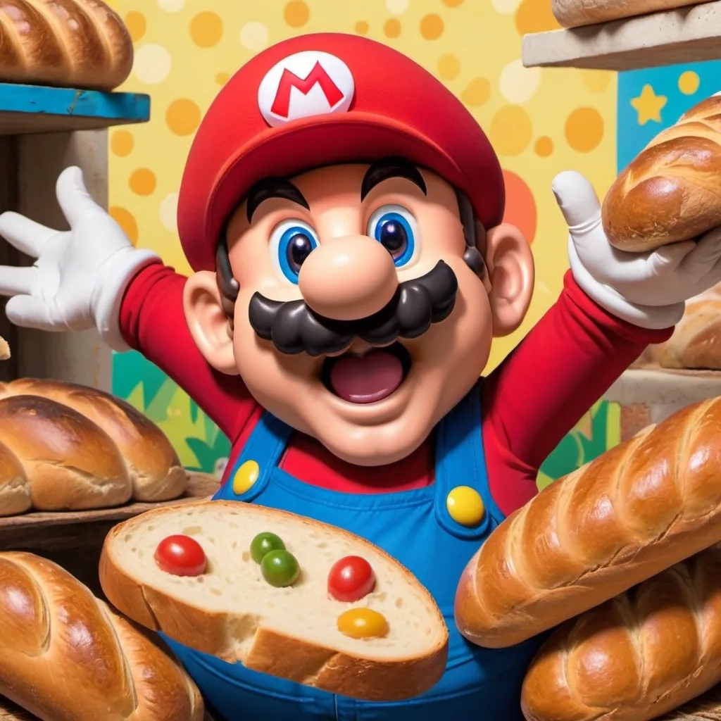 Prompt: mario sin bigote agarrando un trozo de pan
