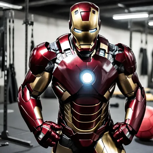 Prompt: Iron Man's hard training session.