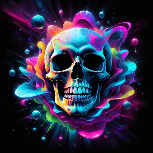 Prompt: Hypnotic hologram illustration of an open mouthed skull floating in space, hypnotic psychedelic art by Dan Mumford,  vibrant, dribbble, quantum wavetracing, dark glow neon paint, black background, behance hd 