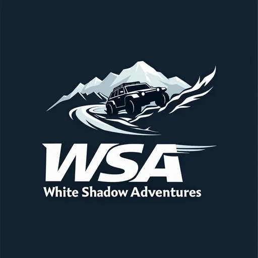 Prompt: 
> *"A sleek logo for 'White Shadow Adventures' (WSA) with a bold off-road car silhouette driving on a winding road, white shadow effect, dark navy blue and charcoal colors, modern typography, vector art, high resolution, no background."*  