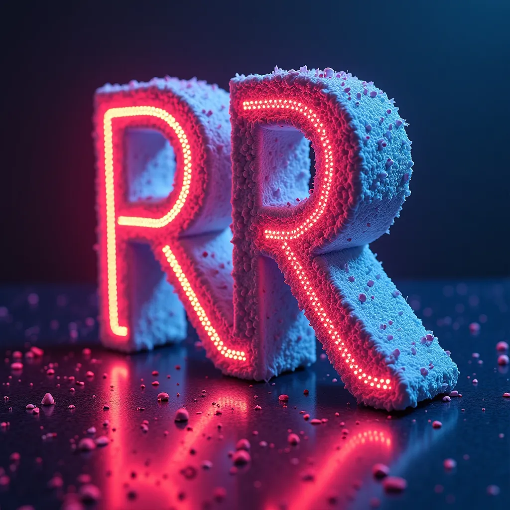 Prompt: Image with the letter RR and cool background