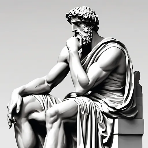 Prompt: A greek god thinking of a question