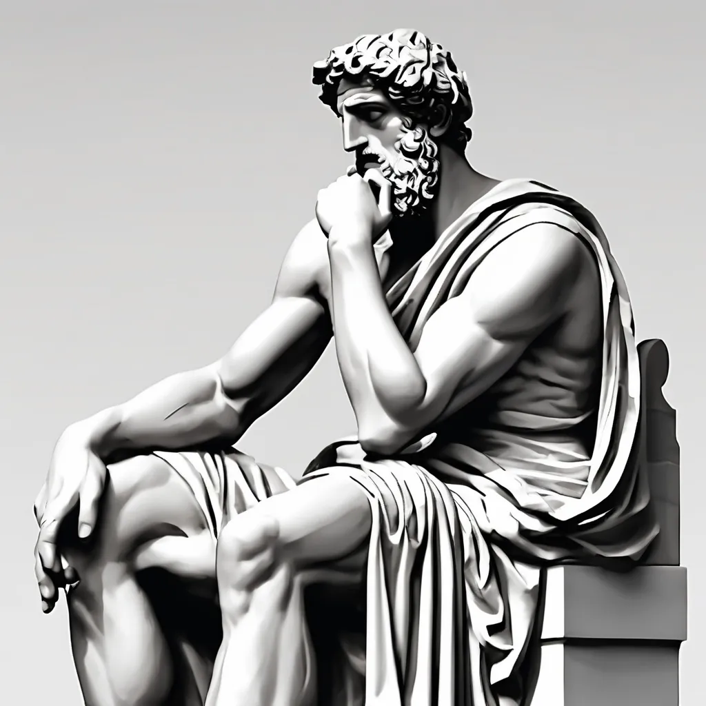 Prompt: A greek god thinking of a question