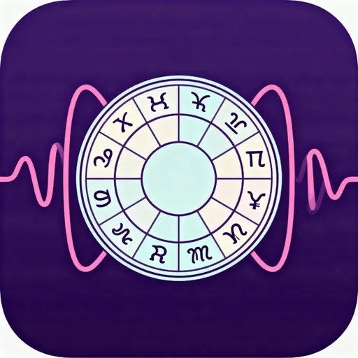 Prompt: horoscope zodiak wheel in light color, bio sinusiod curves in pink colors on dark violet  background. style: appstore icon.