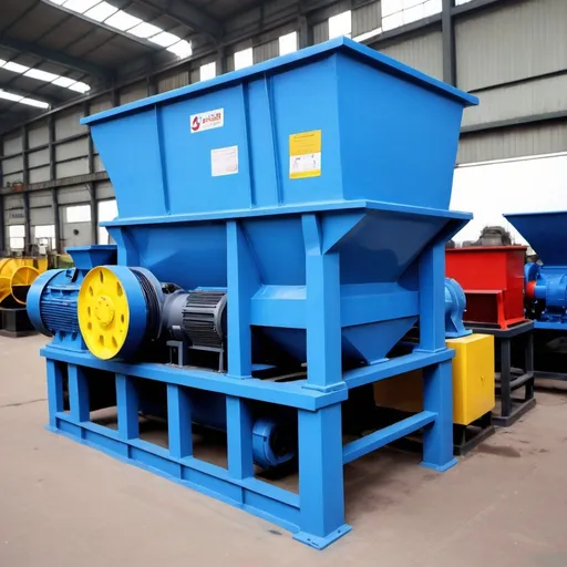 Prompt: "Create a visually compelling image of a state-of-the-art plastic crusher designed specifically for use in India. Highlight features like efficient plastic shredding, user-friendly operation, safety mechanisms, and environmental sustainability. The image should reflect a modern and robust crusher that addresses India's growing need for effective plastic waste management solutions."