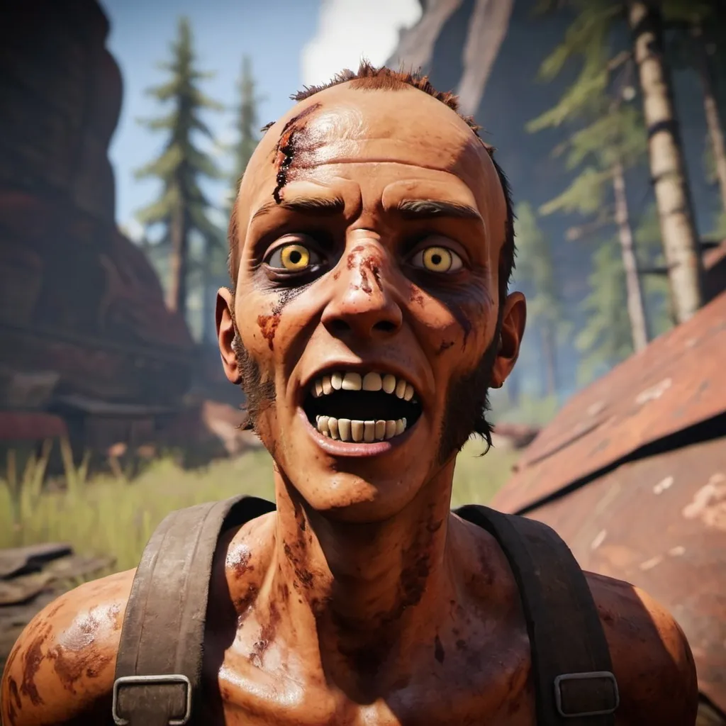 Prompt: A rust Avatar (From the game) with a hungry, WITH A psycho tag on him
