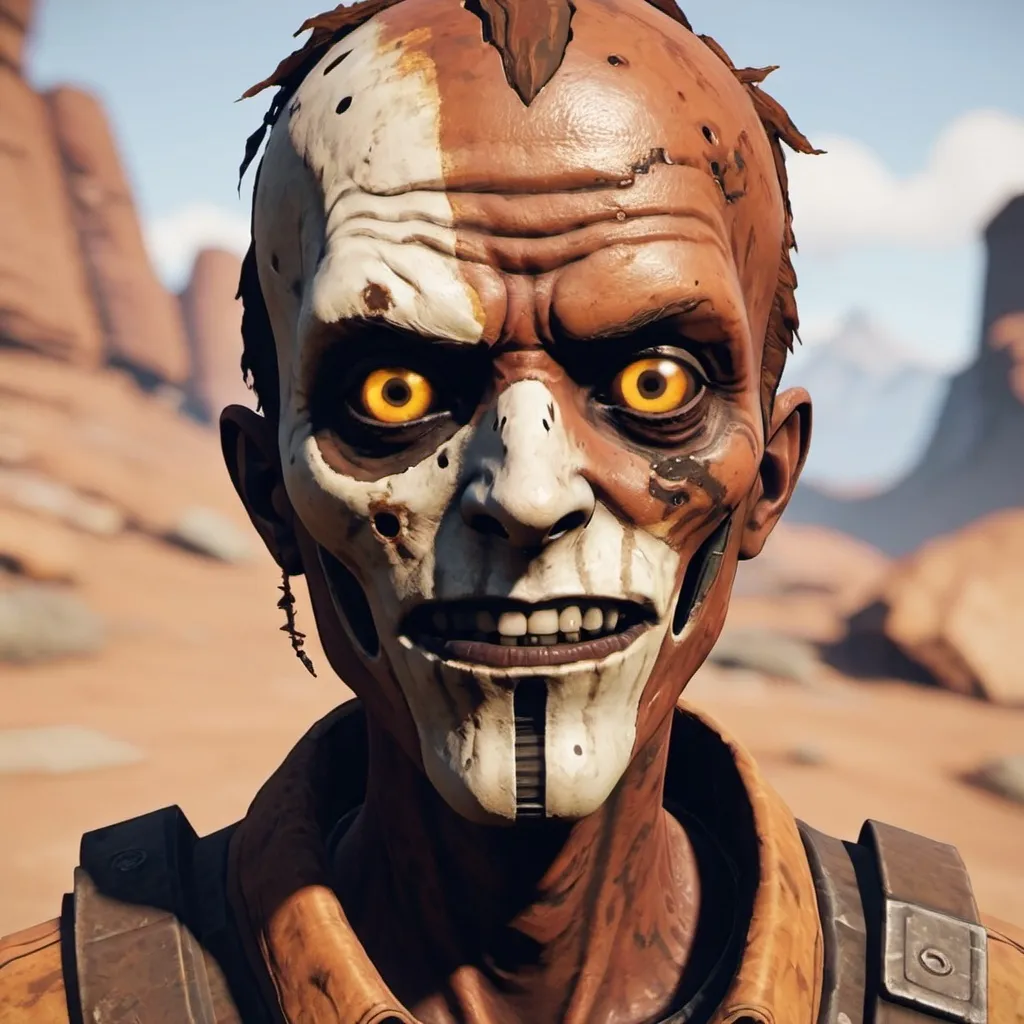 Prompt: A rust Avatar (From the game) with a scary look, similar to the psycho bandit from borderlands
