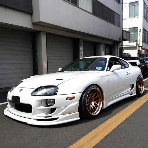 Prompt: Toyota supra mk4 with a wide body kit in japan