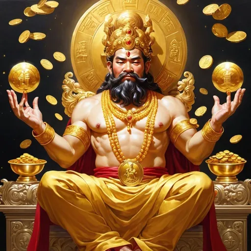 Prompt: God of Wealth, a lot of gold is given to those who see this picture, and super energy is attached to those who see this picture