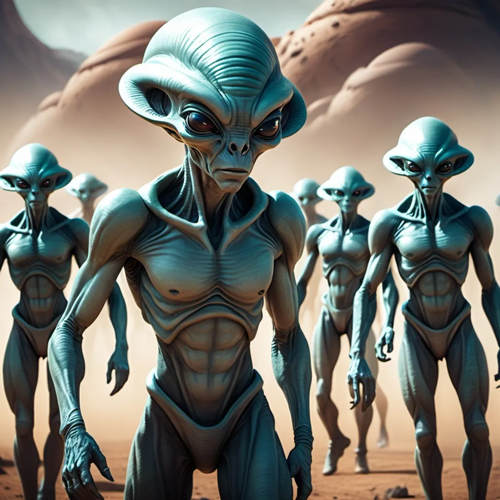 Prompt: Create a cinematic photoshoot of an extraterrestrial alien races of a different kingsome standing with their soldiers in front of each races wanting to conquer a planet  