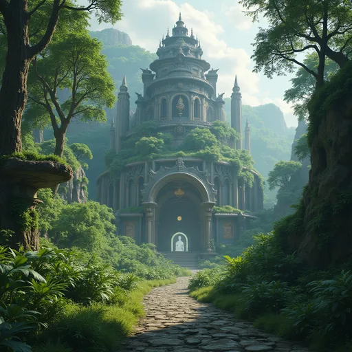 Prompt: alien jungle temple, 8k, unreal engine, hyper realistic, sci fi, hyper detailed