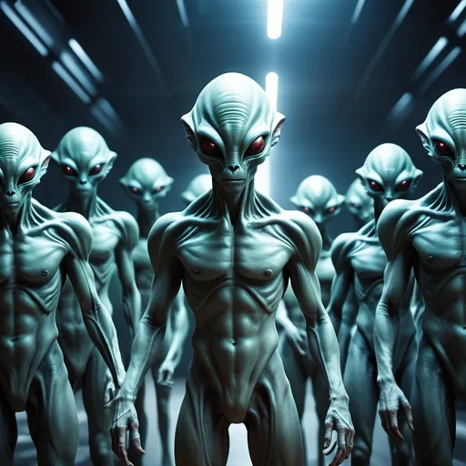 Prompt: Create a cinematic photoshoot of an extraterrestrial alien races of a different kingsome standing with their soldiers in front of each races wanting to conquer a planet  