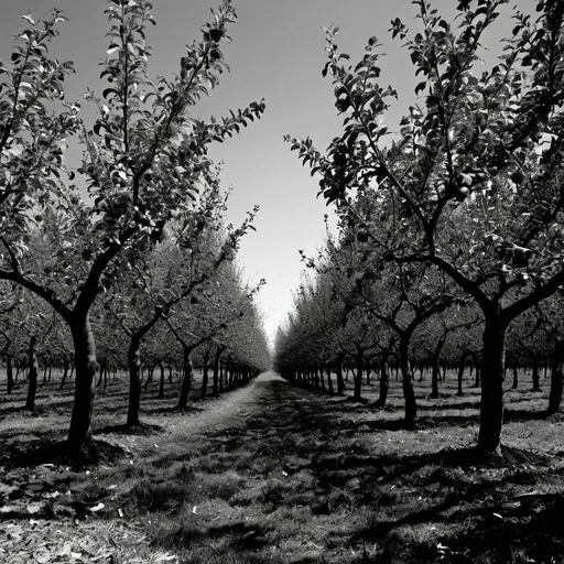 Prompt: apple grove black and white