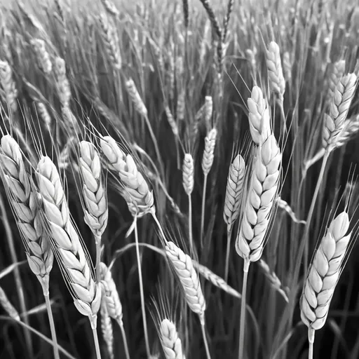 Prompt: black and white wheat field, close up