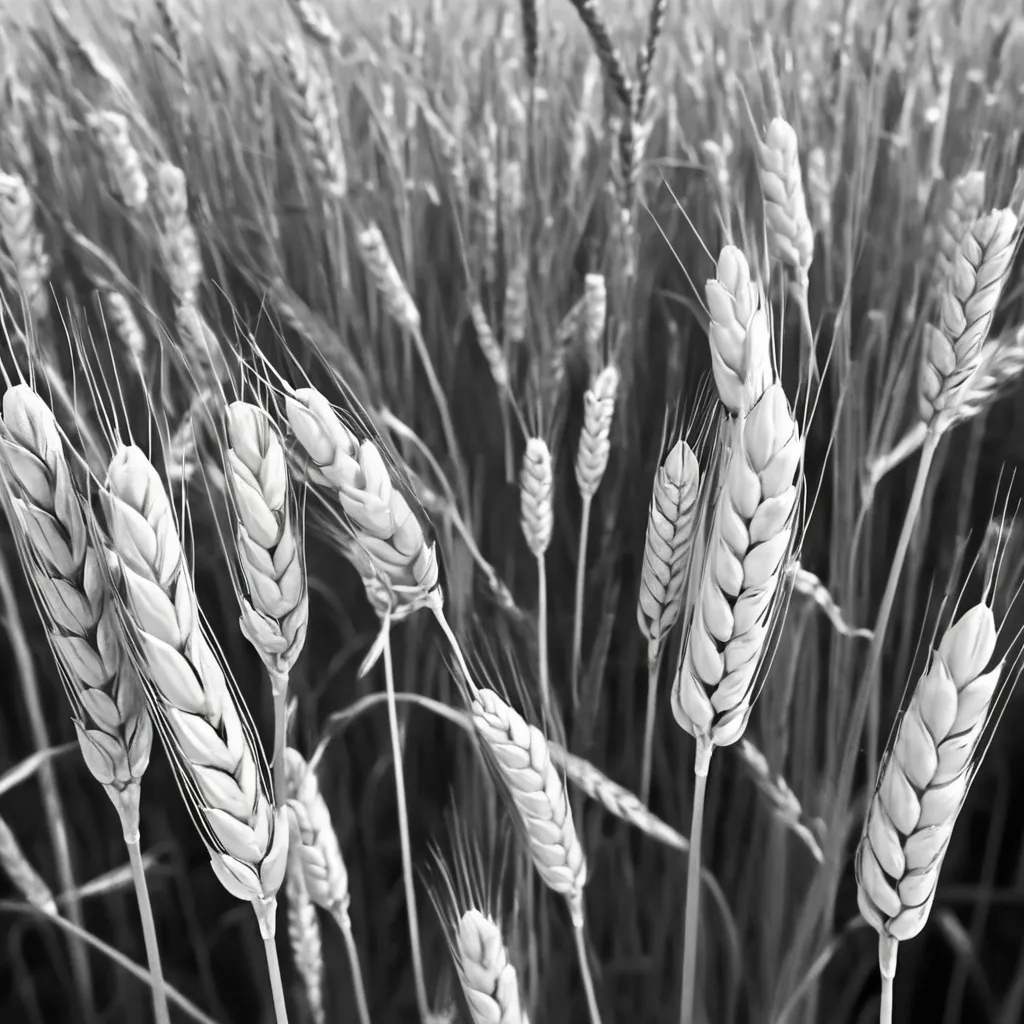 Prompt: black and white wheat field, close up