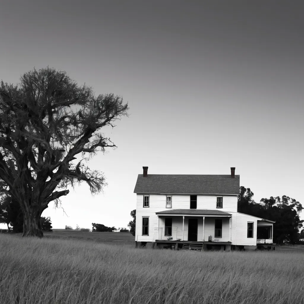 Prompt: black and white homestead