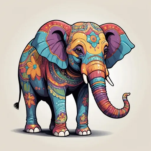 Prompt: a cartoon-like colorful elephant