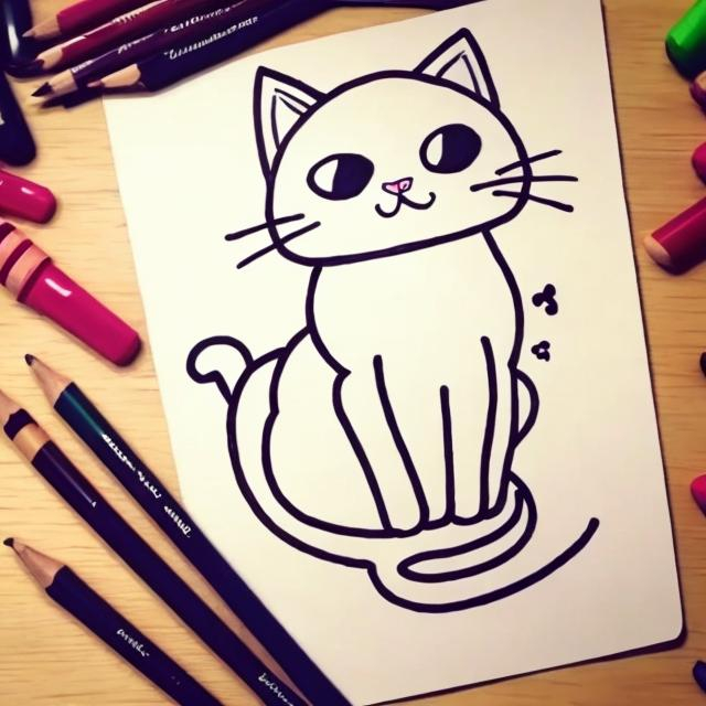 Prompt: cute cats drawing with outer line only