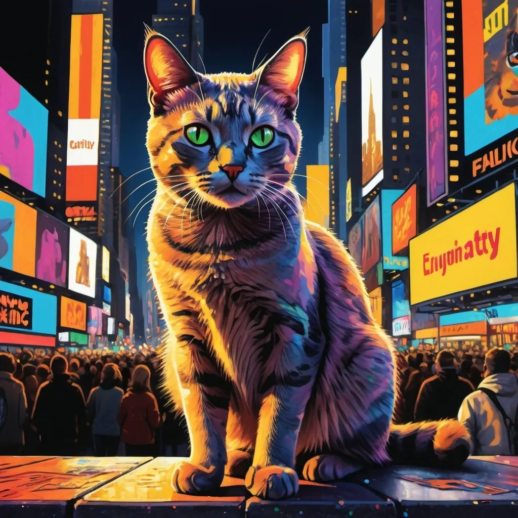 Prompt: a drawing of a cat in times square

