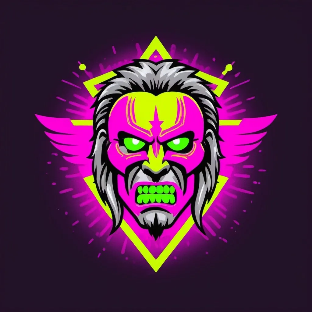 Prompt: The Ultimate Warrior pickleball logo with neon pink, neon yellow, neon green, and neon purple colors