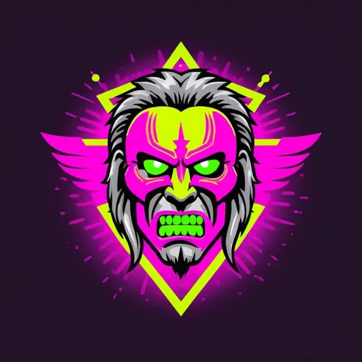 Prompt: The Ultimate Warrior pickleball logo with neon pink, neon yellow, neon green, and neon purple colors