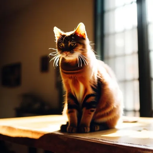 Prompt: a cat sitting on a table