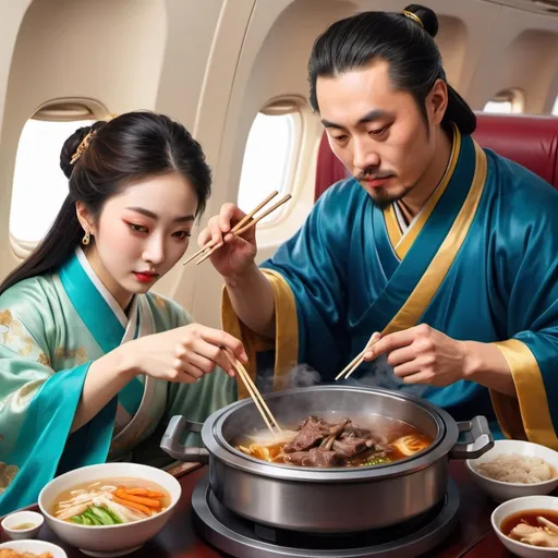 a man and woman are on a plane and having a conversa...