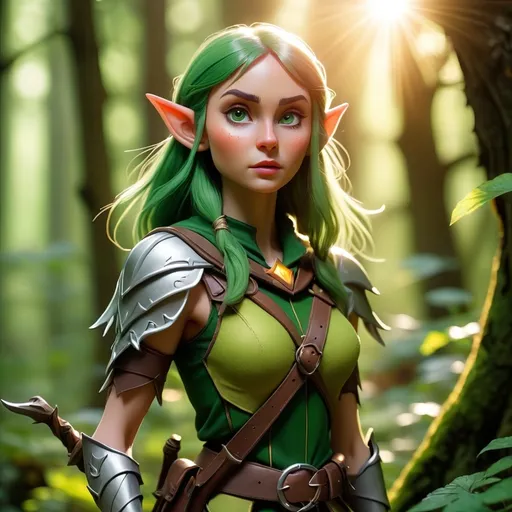 Prompt: Elf ranger in a mystical forest around sunlight