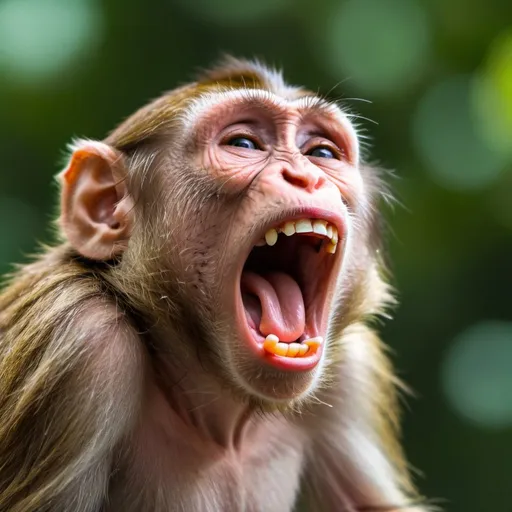 Prompt: Very tired monkey is yawing with wide open mouth because is tired and is about to sleep 