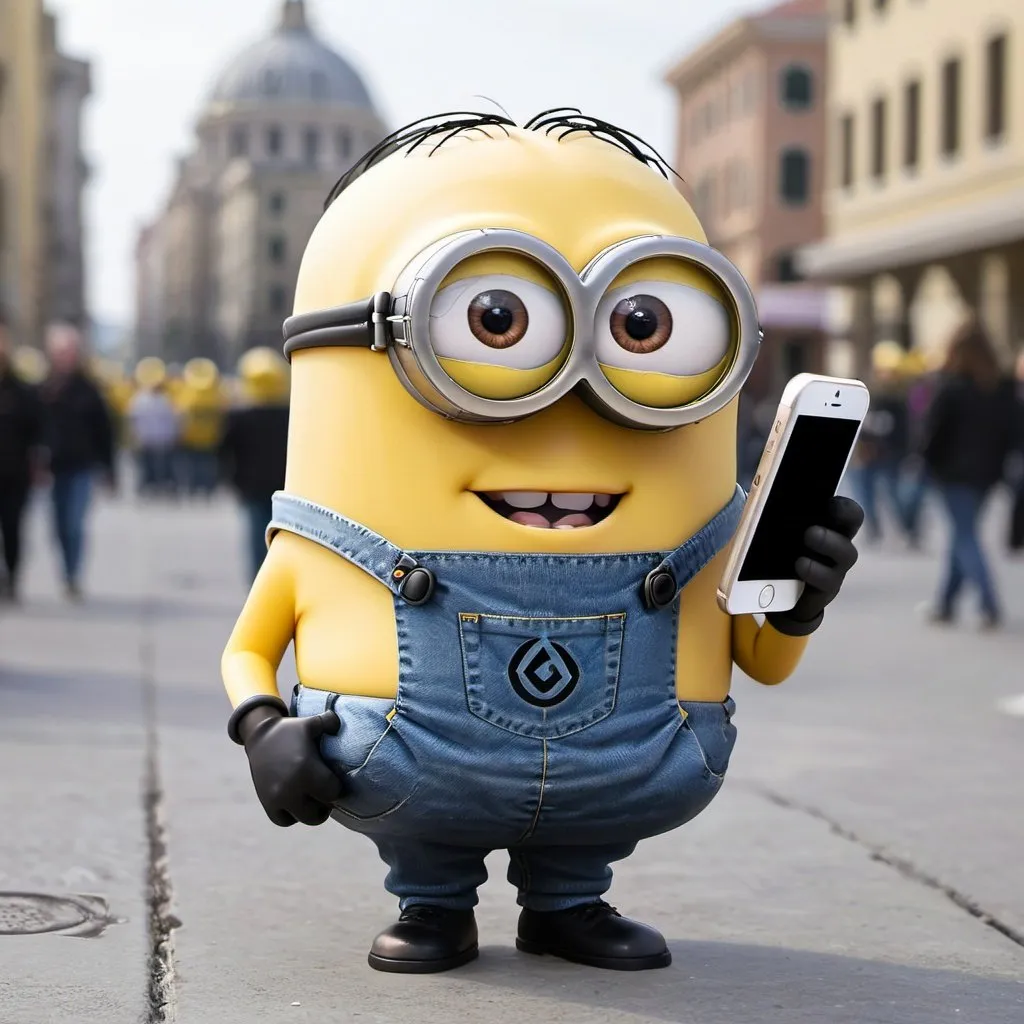 Prompt: minion con iPhone in amno