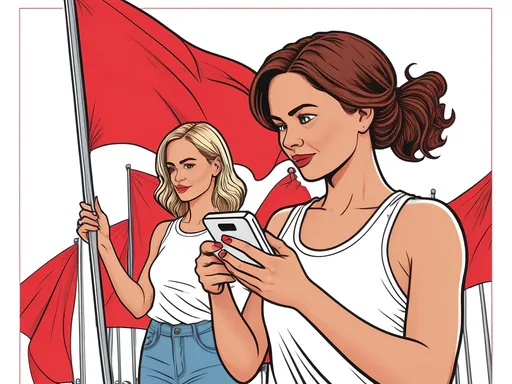 Prompt: Lblack line art
white background
no shading
coloring book page
adult coloring book page,
SCENE DESCRIPTION,
bold clean black outlines,
white background,
no shading,
highly detailed,
vector line art style
woman ignoring giant red flag while texting a guywoman holding phone texting "I can fix him"
woman choosing between healthy partner and walking red flag