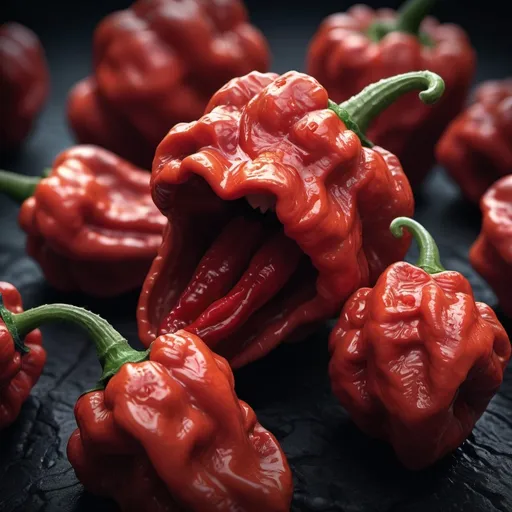 Prompt: (Carolina Reaper chili and crystal meth), detailed close-up, hungarian influence, featuring Székely Dávid, intricate textures, vivid and intense colors, sinister atmosphere, surrounded by dark and eerie shadows, dimly lit, ominous mood, high contrast, dark background with hints of crimson and deep purples, ultra-detailed, 4K, photorealistic rendering, highly textured surfaces, showcasing complexity and detail, dramatic lighting, sharp focus, studio-quality, masterful composition.