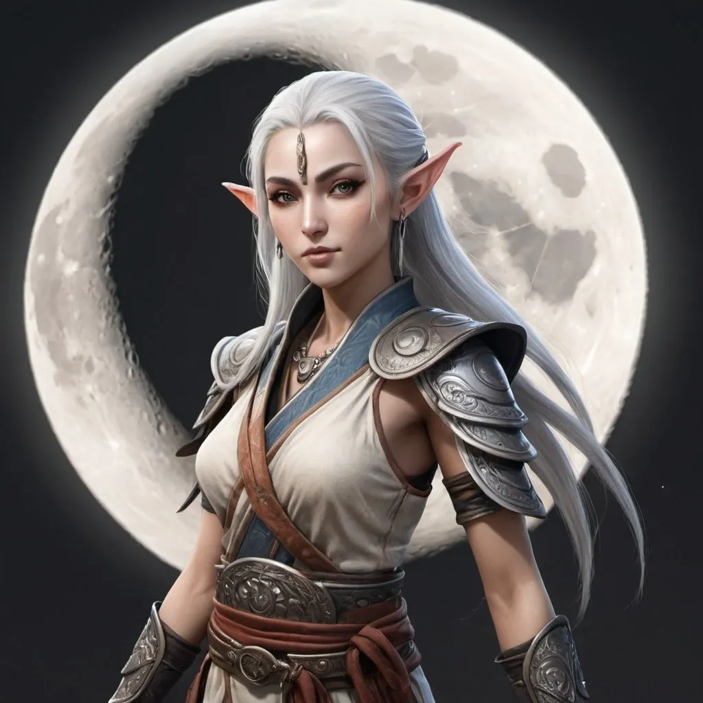 Prompt: A female moon elf kensai 