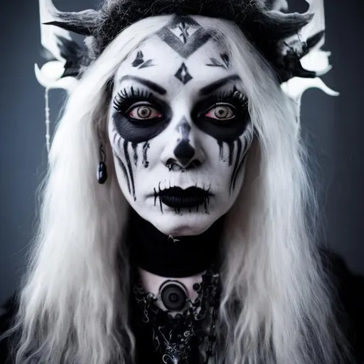 Prompt: greyscale goth
photography scandinavian witch doctor