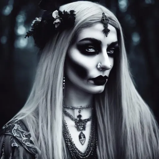 Prompt: greyscale goth
photography scandinavian gypsy witch