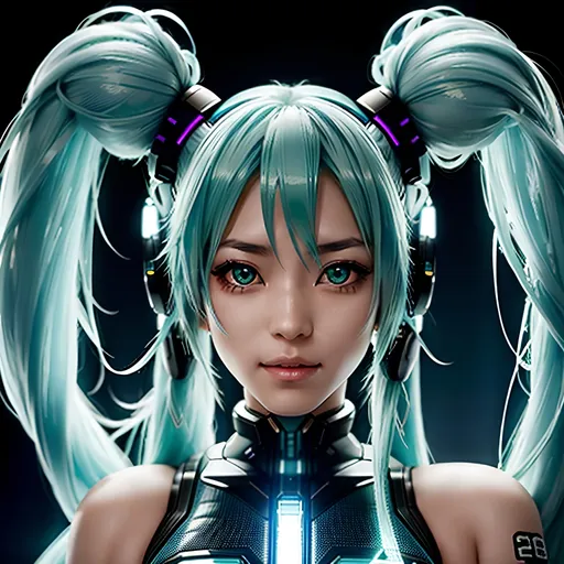 Prompt: Generate a highly detailed image of a futuristic cyborg Hatsune Miku with a tincture for her nose, with long flowing blue twintails hair. She have mechanical eyes.

The image should be of the highest professional photographic quality, boasting the best possible resolution and attention to details. The focus should be on capturing the finest features of Hatsune Miku, ensuring her eyes are of impeccable quality, her skin texture is flawlessly realistic, and her hair is rendered with intricate precision. The lighting should be natural, casting subtle shadows and smoke that enhance the depth and realism of the scene.

The background should be a dark ambient cyberpunk alley thoughtfully designed to complement Hatsune Miku style and the distinctive aesthetic of Sam Yang's artwork. It could feature a vibrant urban environment.

Heavenly beauty, 128k, 50mm, f/1. 4, high detail, sharp focus, perfect anatomy, highly detailed, detailed and high quality background, oil painting, digital painting, Trending on artstation, UHD, 128K, quality, Big Eyes, artgerm, highest quality stylized character concept masterpiece, award winning digital 3d, hyper-realistic, intricate, 128K, UHD, HDR, image of a gorgeous, beautiful, dirty, highly detailed face, hyper-realistic facial features, cinematic 3D volumetric, illustration by Marc Simonetti, Carne Griffiths, Conrad Roset, 3D anime girl, Full HD render + immense detail + dramatic lighting + well lit + fine | ultra - detailed realism, full body art, lighting, high - quality, engraved, ((photorealistic)), ((hyperrealistic)), ((perfect eyes)), ((perfect skin)), ((perfect hair))