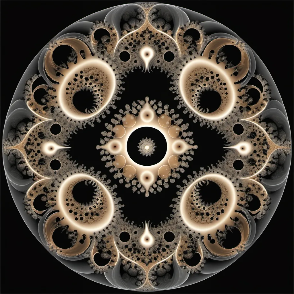 Prompt: a fractal made of circle and inside the circle is a copy of the circle 4 times and goes on forever and it's a MandleBrot set