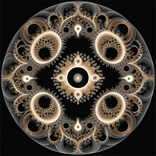 Prompt: a fractal made of circle and inside the circle is a copy of the circle 4 times and goes on forever and it's a MandleBrot set