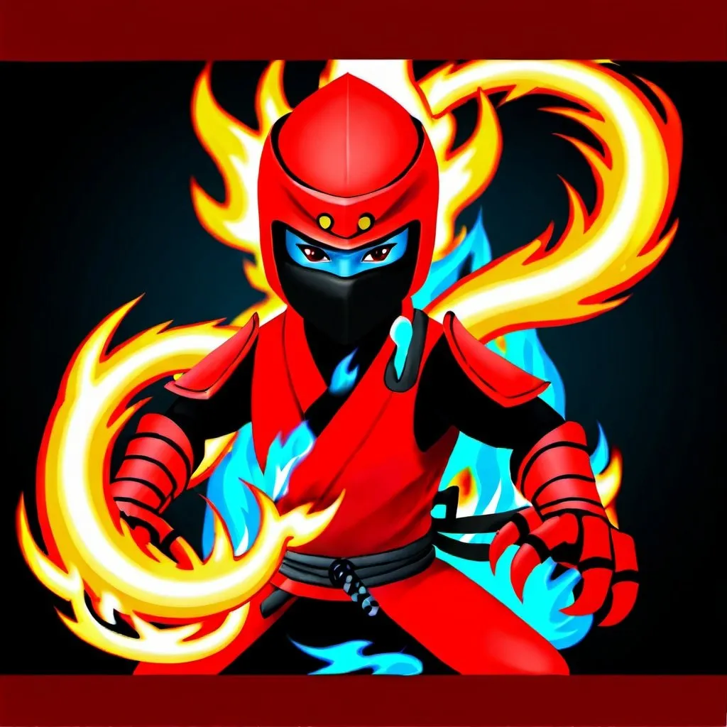 Prompt: Red dragon ninja with fire powers