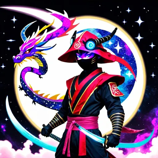 Prompt: Galaxy dragon ninja with galaxy powers