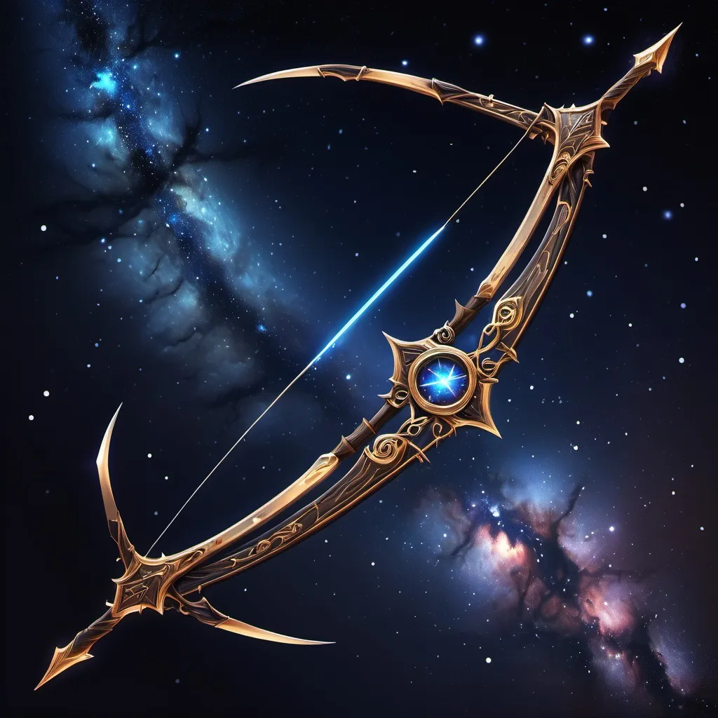 Prompt: longbow made of stars and void, fantasy style