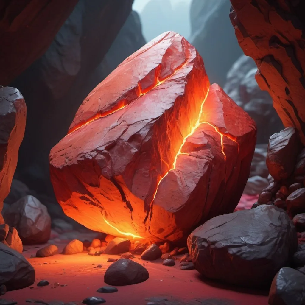 Prompt: ((best quality)), ((illustration)), ((masterpiece)), bright  red hues colors, unreal engine, highres, 1 magical rock glowing red orange; highly detailed