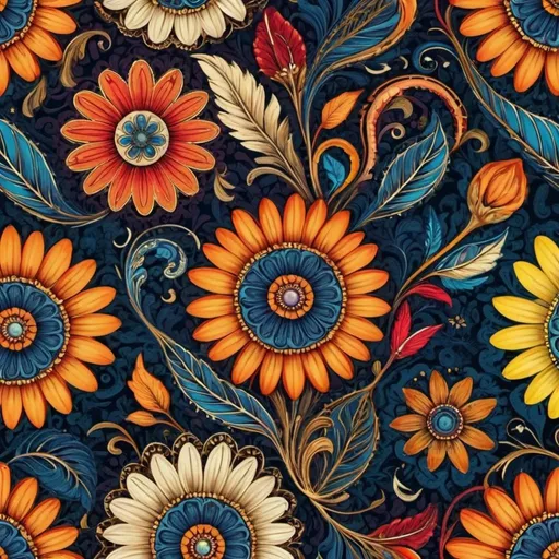 Prompt: Intricate bohemian flower pattern, primary colors, mixed colorful, detailed design, elegant curves, organic lines, neon, high quality, vintage, decorative, BOHO rich textures, ornate details, luxurious, soft lighting, vintage, decorative, luxurious, flowing lines, detailed, elegant, intricate design, colorful, organic lines,