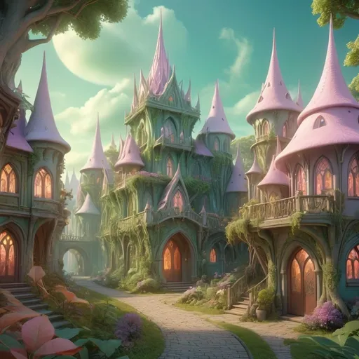Prompt: Enchanting 3D rendering of a magical elven city, whimsical and ethereal, surreal fantasy landscape, vibrant and lush, high quality, detailed architecture, mystical atmosphere, pastel color palette, soft and enchanting lighting, majestic elven architecture, mystical forest surrounding the city, mystical creatures roaming the streets, ethereal, 3D rendering, magical, elven city, vibrant landscape, enchanting lighting, surreal, fantasy, pastel colors, detailed architecture, whimsical atmosphere