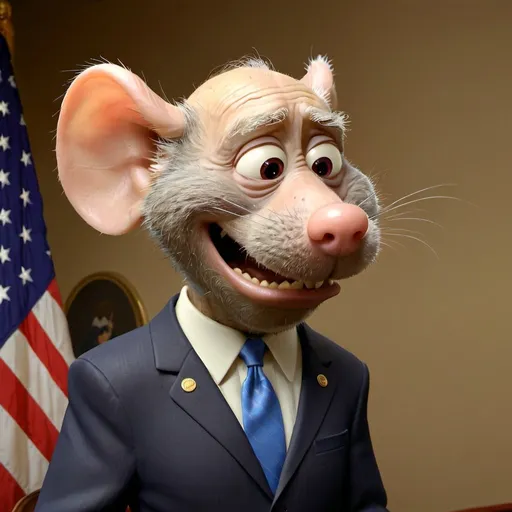 Prompt: Evil Rat faced caricature President Joe Biden ,caricature as a rat animal, political satire, exaggerated features, detailed fur texture, humorous, digital painting, cartoonish style, exaggerated nose, comical expression, high quality, humorous caricature, political satire, digital painting, exaggerated features, detailed fur texture, cartoonish style, humorous, comical expression